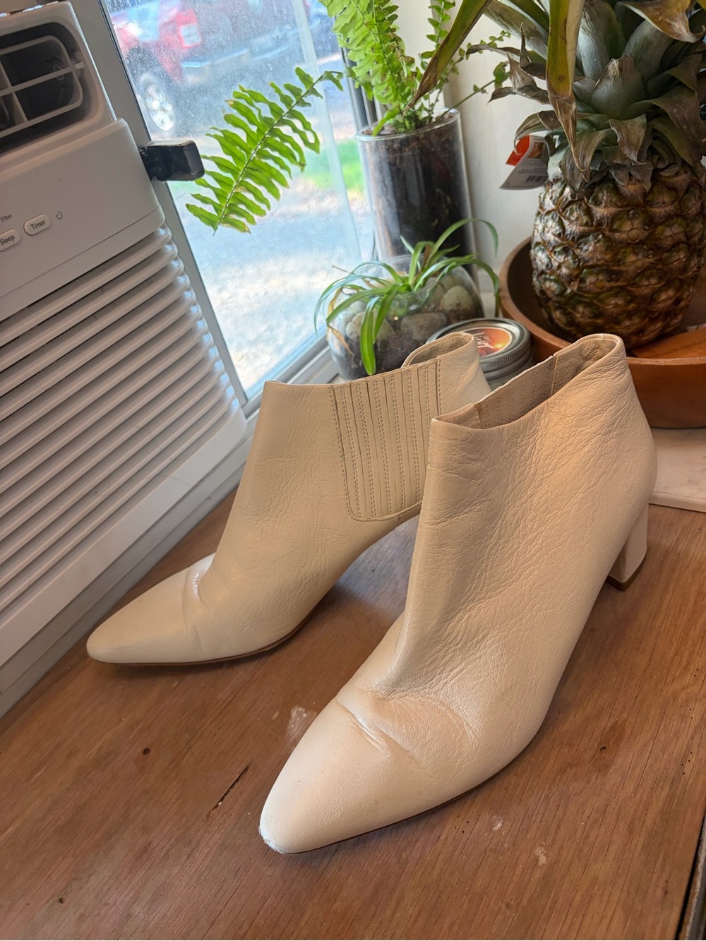 Theory Women's Pointed Toe Ankle Boots in Cream
